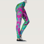 Abstrakter Retro-Swirl in Pink und Blau Groovy Leggings (Rechts)