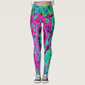 Abstrakter Retro-Swirl in Pink und Blau Groovy Leggings (Vorderseite)
