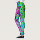 Abstrakter Retro-Swirl in Pink und Blau Groovy Leggings (Links)
