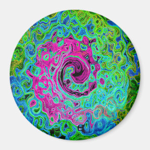 Abstrakter Retro-Swirl in Pink und Blau Groovy Magnet