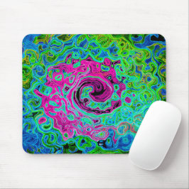 Abstrakter Retro-Swirl in Pink und Blau Groovy Mousepad