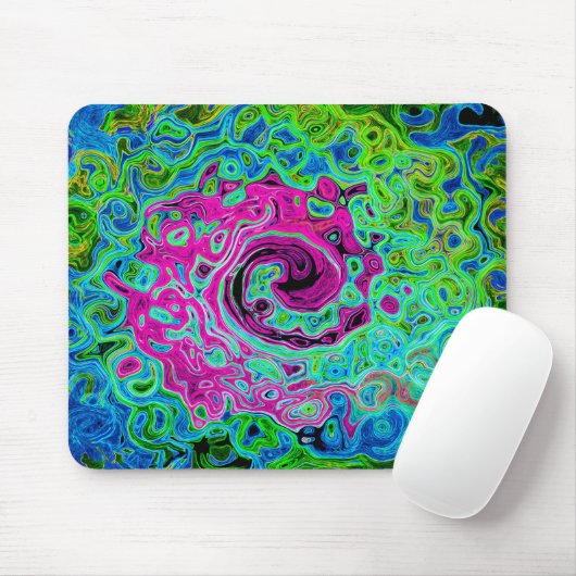 Abstrakter Retro-Swirl in Pink und Blau Groovy Mousepad (Mit Mouse)