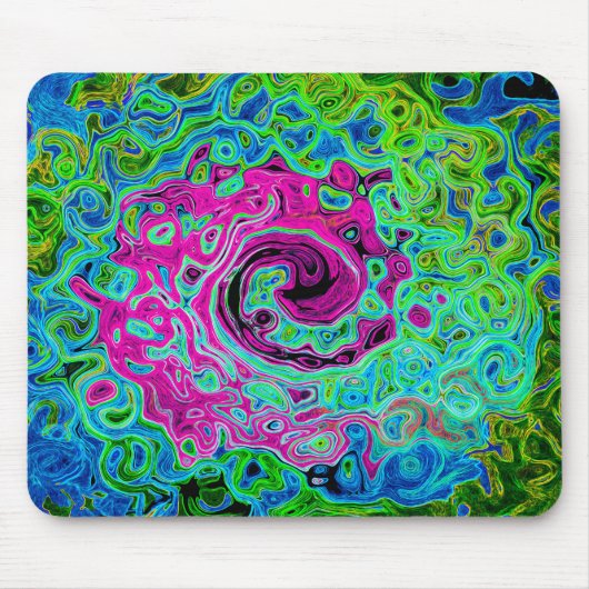 Abstrakter Retro-Swirl in Pink und Blau Groovy Mousepad (Vorne)