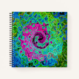 Abstrakter Retro-Swirl in Pink und Blau Groovy Notizblock