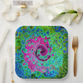 Abstrakter Retro-Swirl in Pink und Blau Groovy Pappteller