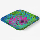 Abstrakter Retro-Swirl in Pink und Blau Groovy Pappteller (Gewinkelt)