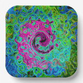 Abstrakter Retro-Swirl in Pink und Blau Groovy Pappteller (Vorderseite)