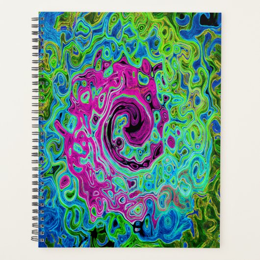 Abstrakter Retro-Swirl in Pink und Blau Groovy Planer (Vorderseite)