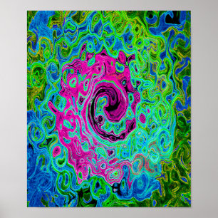 Abstrakter Retro-Swirl in Pink und Blau Groovy Poster