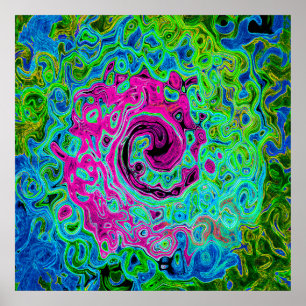 Abstrakter Retro-Swirl in Pink und Blau Groovy Poster