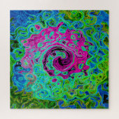 Abstrakter Retro-Swirl in Pink und Blau Groovy Puzzle (Horizontal)