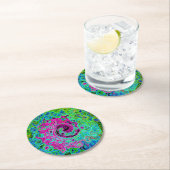 Abstrakter Retro-Swirl in Pink und Blau Groovy Runder Pappuntersetzer (Vor Ort)