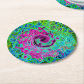 Abstrakter Retro-Swirl in Pink und Blau Groovy Runder Pappuntersetzer (Angewinkelt)