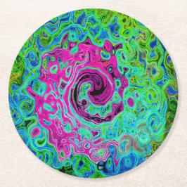 Abstrakter Retro-Swirl in Pink und Blau Groovy Runder Pappuntersetzer