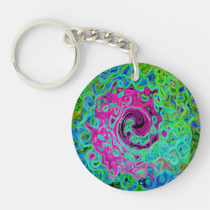 Abstrakter Retro-Swirl in Pink und Blau Groovy Schlüsselanhänger