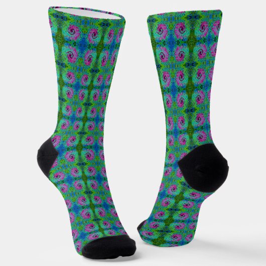 Abstrakter Retro-Swirl in Pink und Blau Groovy Socken (Gewinkelt)