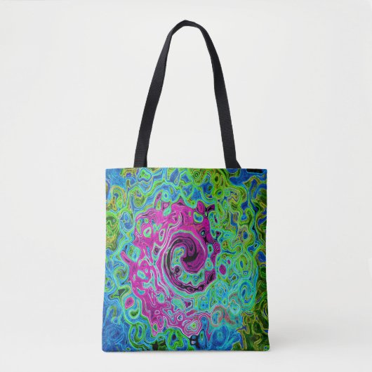 Abstrakter Retro-Swirl in Pink und Blau Groovy Tasche (Vorderseite)