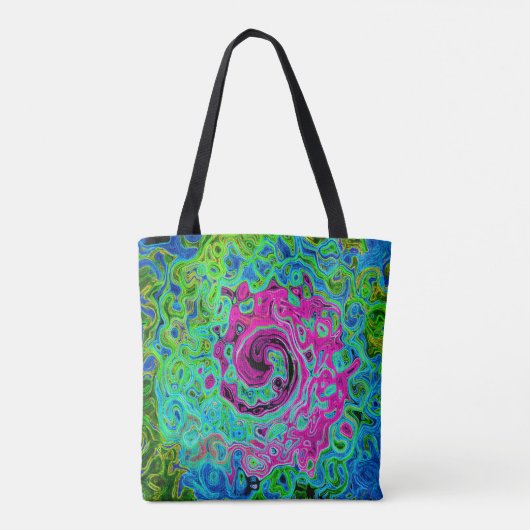 Abstrakter Retro-Swirl in Pink und Blau Groovy Tasche (Rückseite)