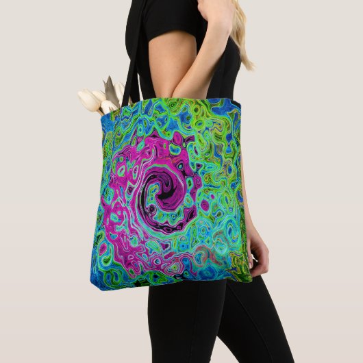 Abstrakter Retro-Swirl in Pink und Blau Groovy Tasche (Von Nahem)