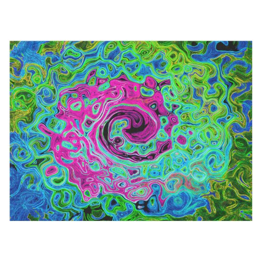 Abstrakter Retro-Swirl in Pink und Blau Groovy Tischdecke (Vorderseite (Horizontal))