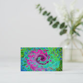 Abstrakter Retro-Swirl in Pink und Blau Groovy Visitenkarte (Stehend Vorderseite)