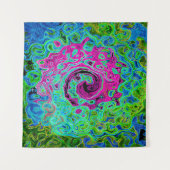 Abstrakter Retro-Swirl in Pink und Blau Groovy Wandteppich (Vorderseite (Horizontal))