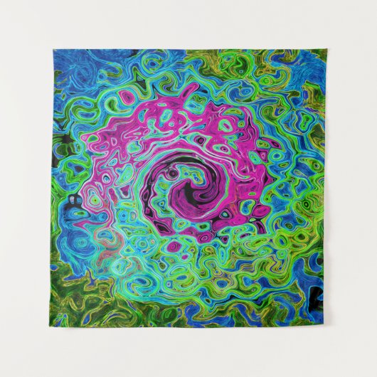 Abstrakter Retro-Swirl in Pink und Blau Groovy Wandteppich (Vorderseite (Horizontal))