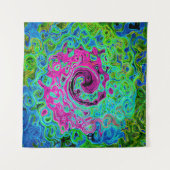 Abstrakter Retro-Swirl in Pink und Blau Groovy Wandteppich (Vorderseite)