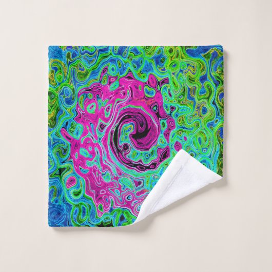 Abstrakter Retro-Swirl in Pink und Blau Groovy Waschlappen (Waschlappen)