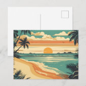 Abstrakter Retro Tropical Beach Sunset Postkarte (Vorne/Hinten)