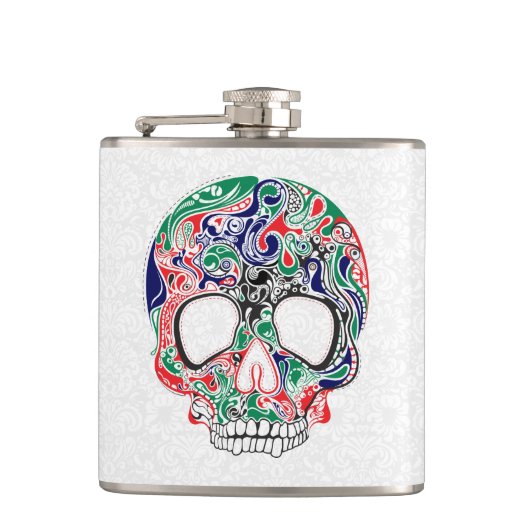 Abstrakter Retro-Zuckerschädel Flachmann (Vorderseite)