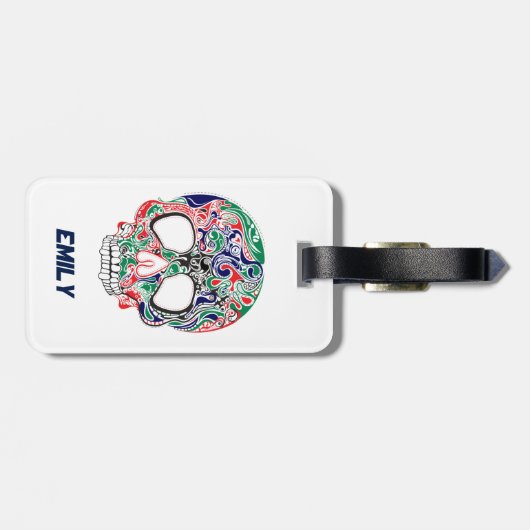 Abstrakter Retro-Zuckerschädel Gepäckanhänger (Rückseite horizontal)