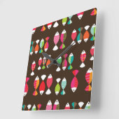 Abstrakter Retrofisch unter Wasser Muster 2 Quadratische Wanduhr (Winkel)