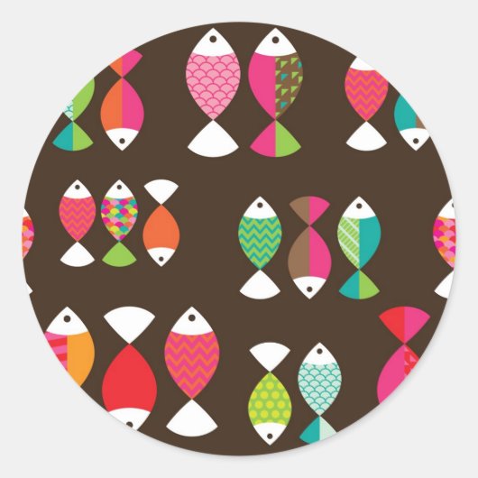 Abstrakter Retrofisch unter Wasser Muster 2 Runder Aufkleber (Vorderseite)