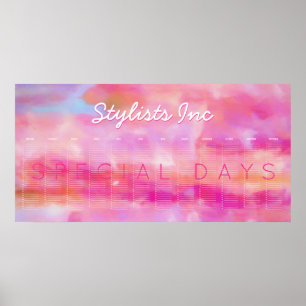 Abstrakter Rosa-Aquarell-Ständiger Kalender nach M Poster