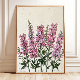 Abstrakter rosa Delphinium-Wandkunst-Leinwanddruck Poster