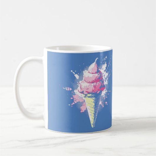 Abstrakter rosa Eiscreme-Splatter in Bedrängnis Kaffeetasse (Links)