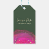 Abstrakter Rosa Green Watercolor Gold Spritzer Pre Geschenkanhänger (Rückseite)