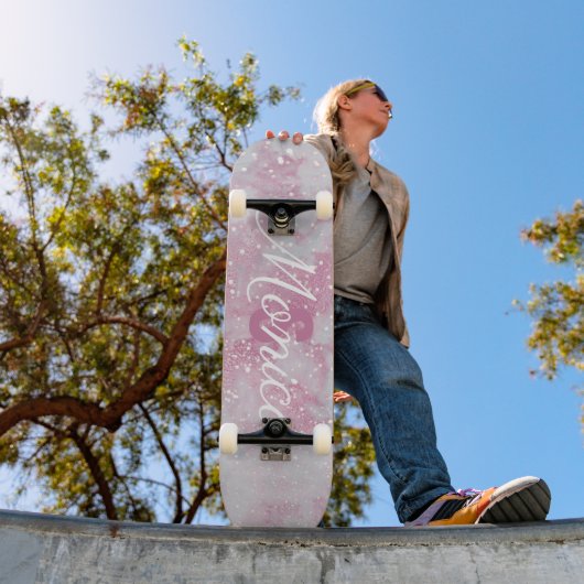 Abstrakter, rosa Lavendel-weißer Glitzer-Marmor Skateboard (Außenbereich 1)