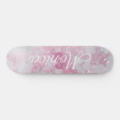 Abstrakter, rosa Lavendel-weißer Glitzer-Marmor Skateboard (Horizontal)
