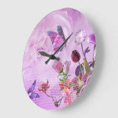 Abstrakter rosa Lila Niedlicher Schmetterling Große Wanduhr (Winkel)