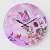 Abstrakter rosa Lila Niedlicher Schmetterling Große Wanduhr (Vorderseite)