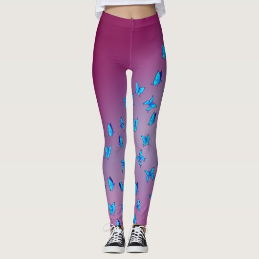 Abstrakter rosa Mond und Schmetterlinge Leggings (Vorderseite)
