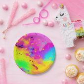 Abstrakter rosa Neon-Farbspritzer Pappteller (Party)