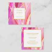 Abstrakter Rosa Watercolor Gold Spritzer Quadratische Visitenkarte (Vorne/Hinten)