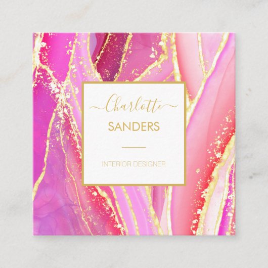 Abstrakter Rosa Watercolor Gold Spritzer Quadratische Visitenkarte (Vorderseite)