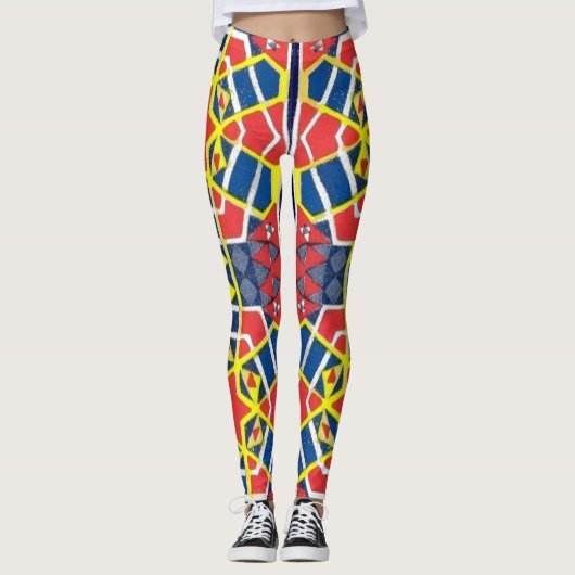 abstrakter Rot-Blau-Farbdruck Leggings (Vorderseite)