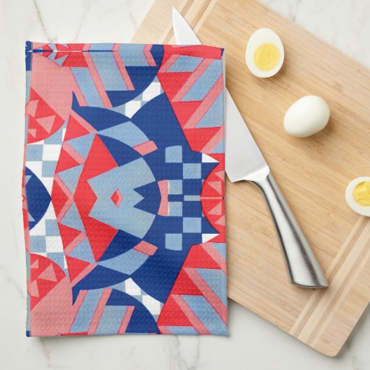 abstrakter rot-blau-weißer Druck #1 Geschirrtuch (Viertel Falte)