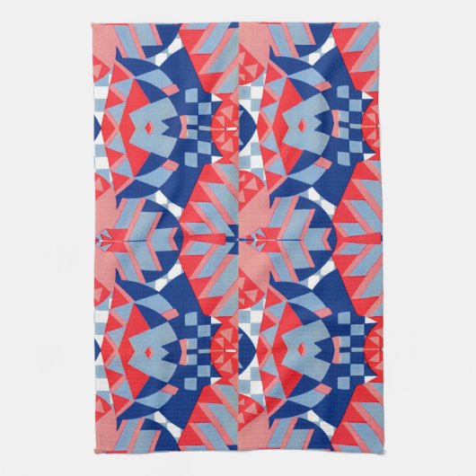 abstrakter rot-blau-weißer Druck #1 Geschirrtuch (Vertikal)