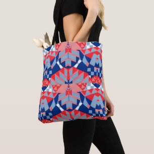 abstrakter rot-blau-weißer Druck #1 Tasche